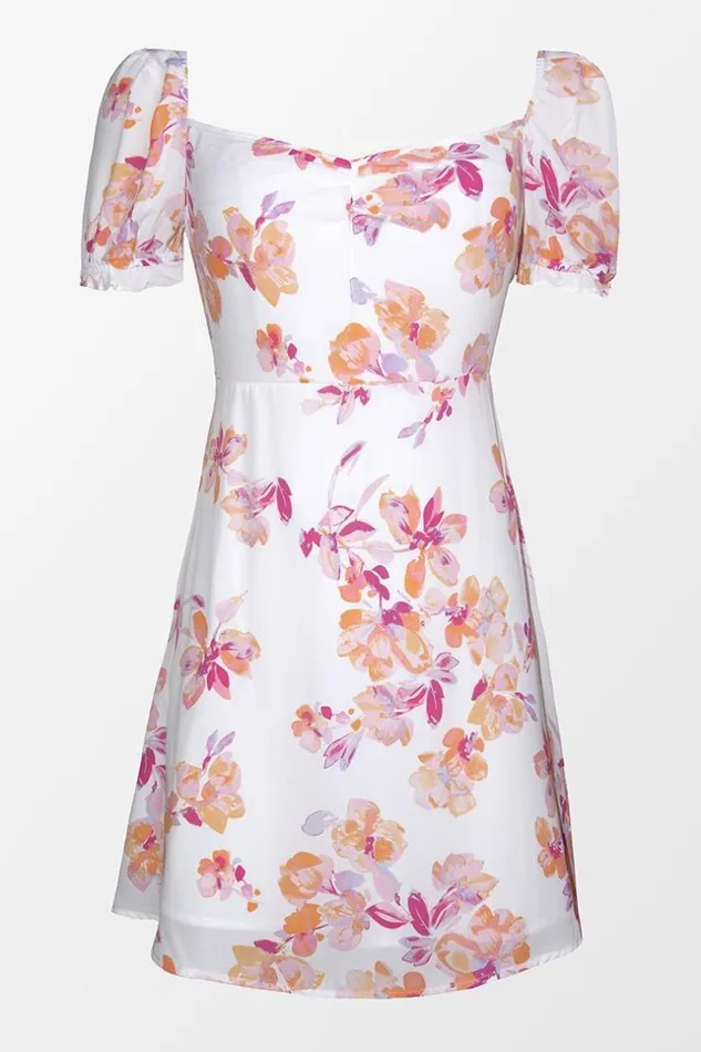 Women Short Dresses Cupshe Summer Floral Puffed Sleeve Ruched Dress Multicolor