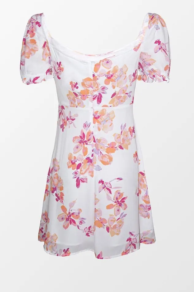 Women Short Dresses Cupshe Summer Floral Puffed Sleeve Ruched Dress Multicolor