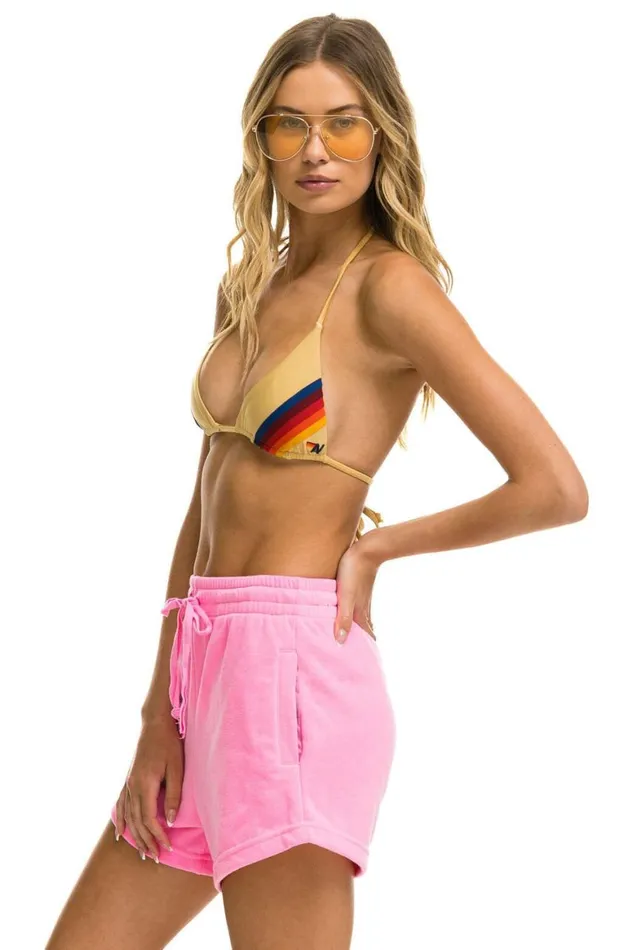Women Shorts Aviator Nation Logo Embroidery Light Weight Lounger Short 8211 Neon Pink