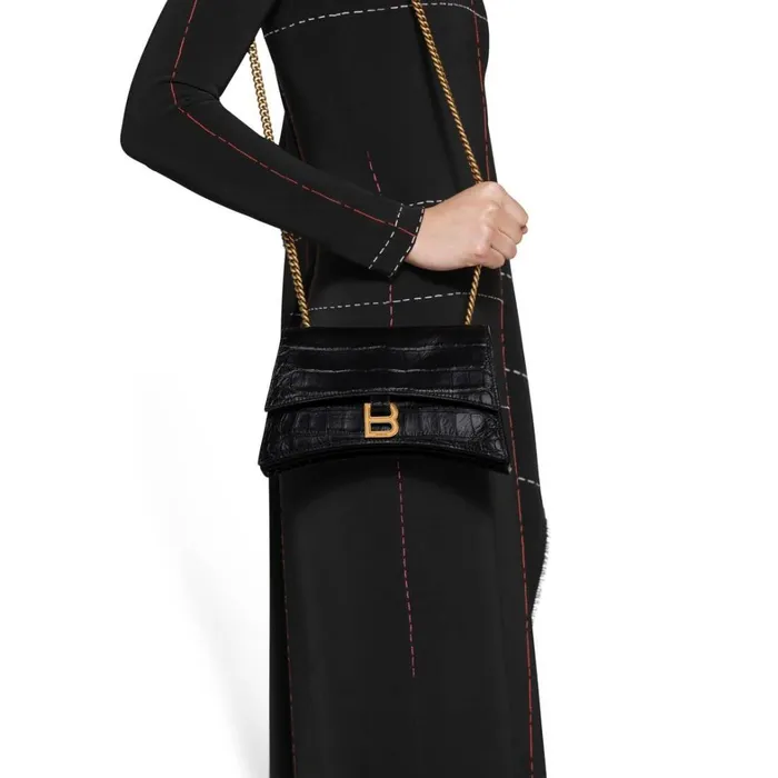Women Shoulder Bags Balenciaga Crush Xs Chain Bag Crocodile Embossed In Black