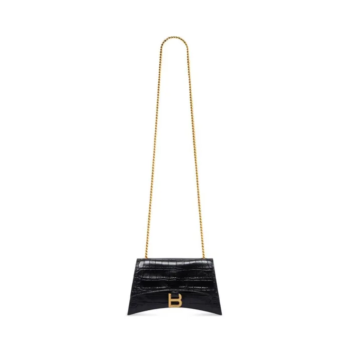 Women Shoulder Bags Balenciaga Crush Xs Chain Bag Crocodile Embossed In Black