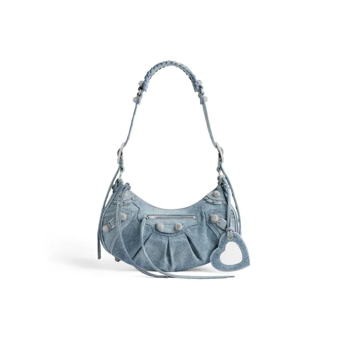 Women Shoulder Bags Balenciaga Le Cagole Small Shoulder Bag Denim With Rhinestones In Blue Women Shoulder Bags Balenciaga Le Cagole Small Shoulder Bag Denim With Rhinestones In Blue