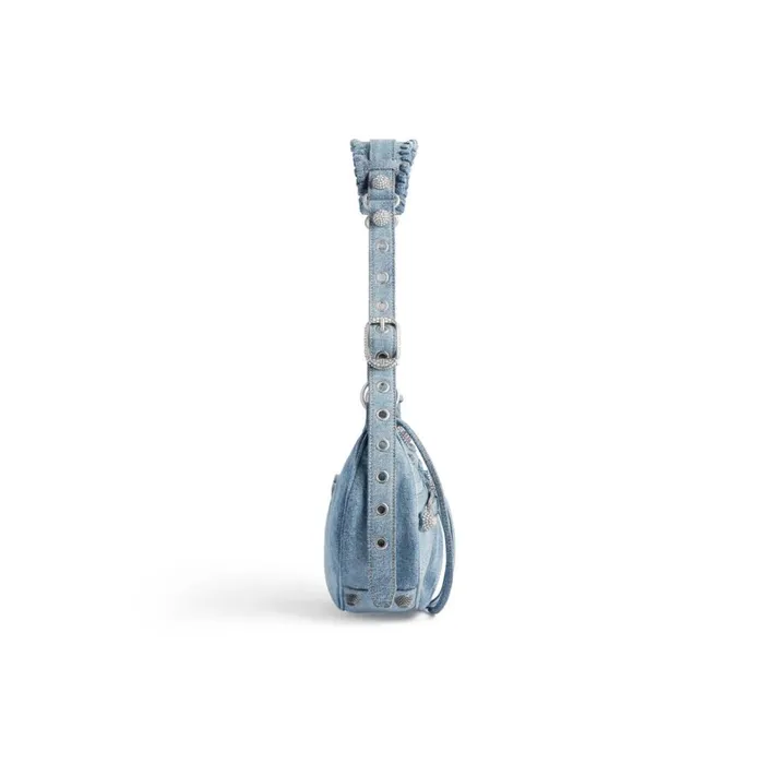 Women Shoulder Bags Balenciaga Le Cagole Small Shoulder Bag Denim With Rhinestones In Blue