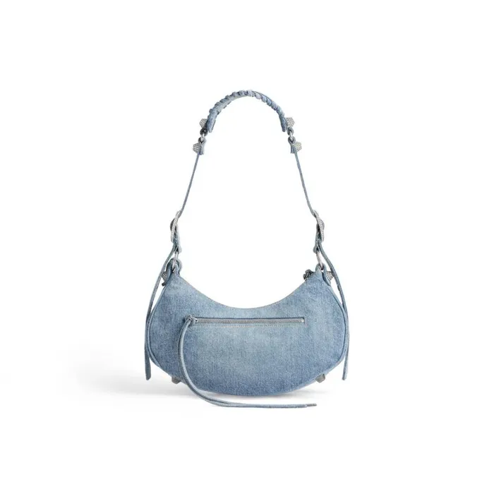 Women Shoulder Bags Balenciaga Le Cagole Small Shoulder Bag Denim With Rhinestones In Blue