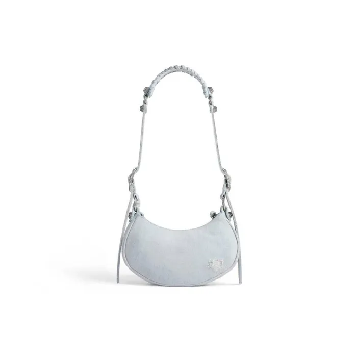 Women Shoulder Bags Balenciaga Le Cagole Xs Shoulder Bag Denim With Rhinestones In Light Blue