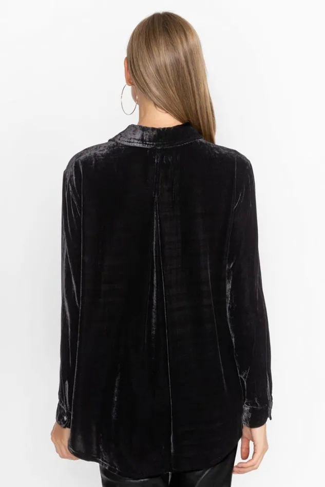 Women Sidonia Velvet Oversized Pleat Shirt Black Johnny Was Tops Women Sidonia Velvet Oversized Pleat Shirt Black Johnny Was Tops