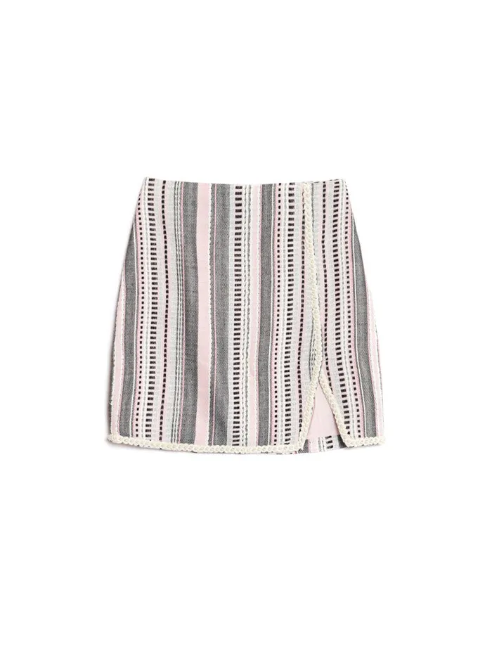 Women Sister Jane Bottoms DREAM Giselle Tweed Mini Skirt Black Pink Stripes