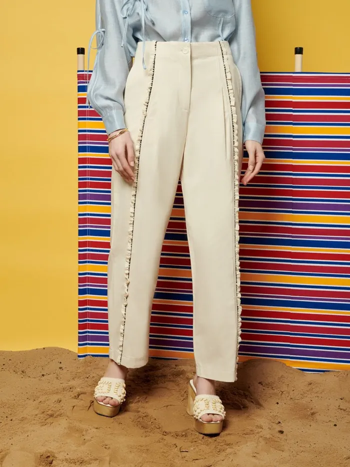 Women Sister Jane Bottoms Ghospell Donna Trimmed Trousers Parchment Beige