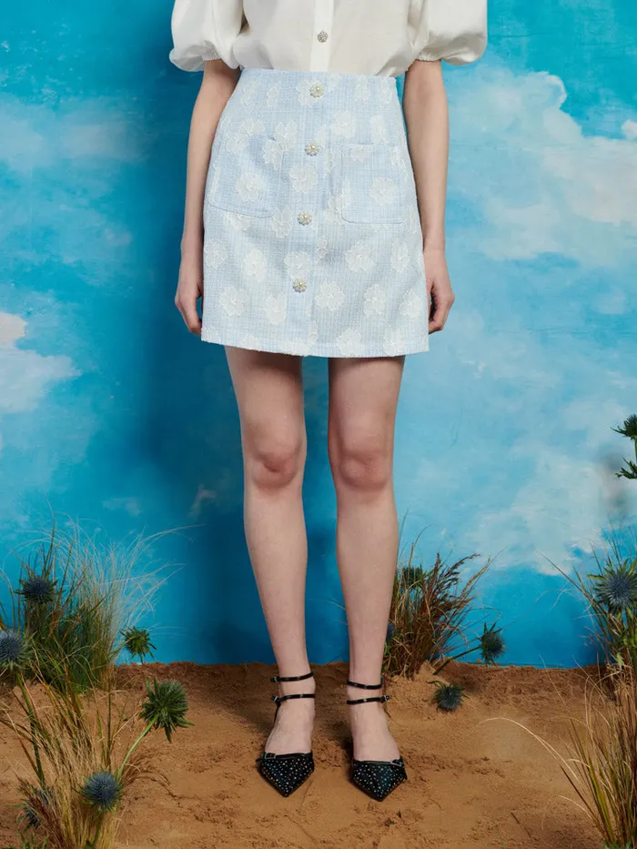 Women Sister Jane Bottoms Rodeo Tweed Mini Skirt Pastel Blue