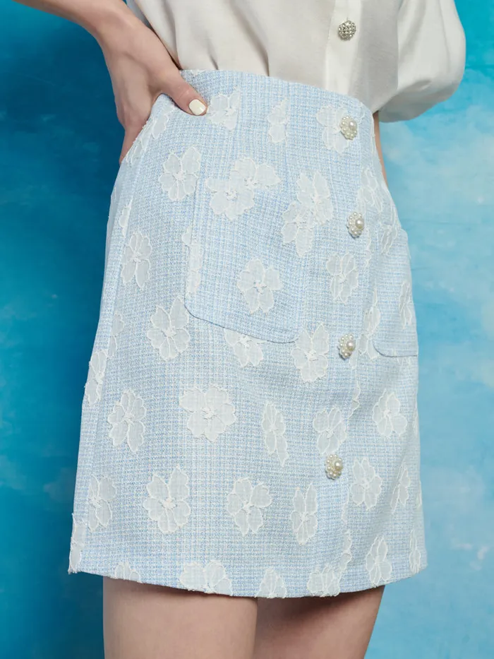 Women Sister Jane Bottoms Rodeo Tweed Mini Skirt Pastel Blue