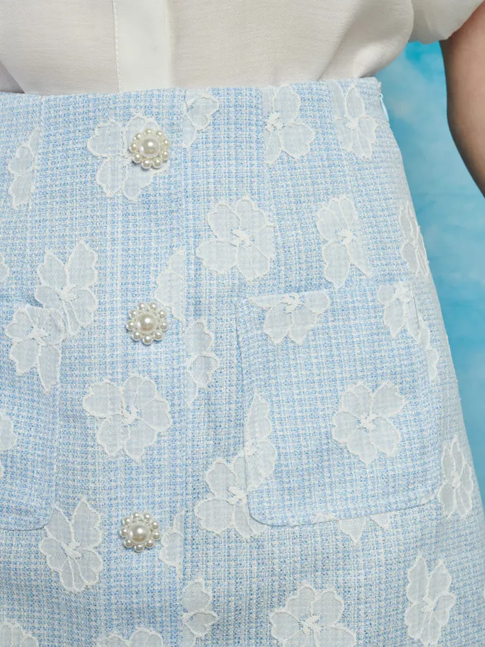Women Sister Jane Bottoms Rodeo Tweed Mini Skirt Pastel Blue