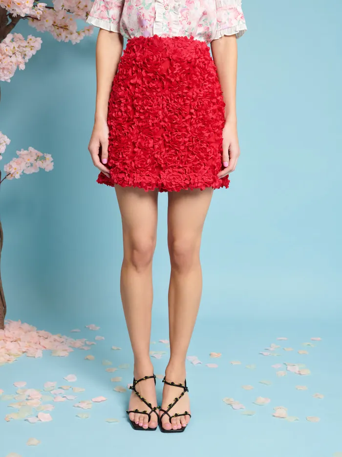 Women Sister Jane Bottoms Rose Plume Mini Skirt Carmine Red