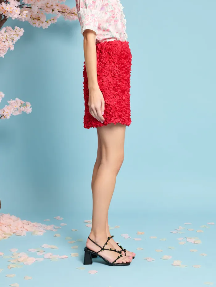 Women Sister Jane Bottoms Rose Plume Mini Skirt Carmine Red