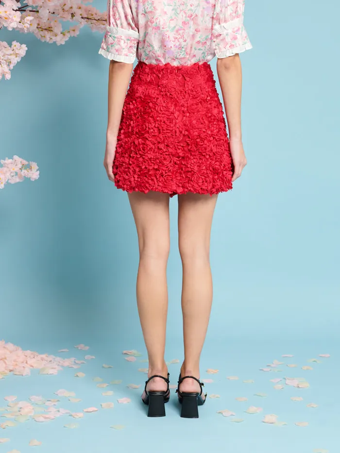 Women Sister Jane Bottoms Rose Plume Mini Skirt Carmine Red