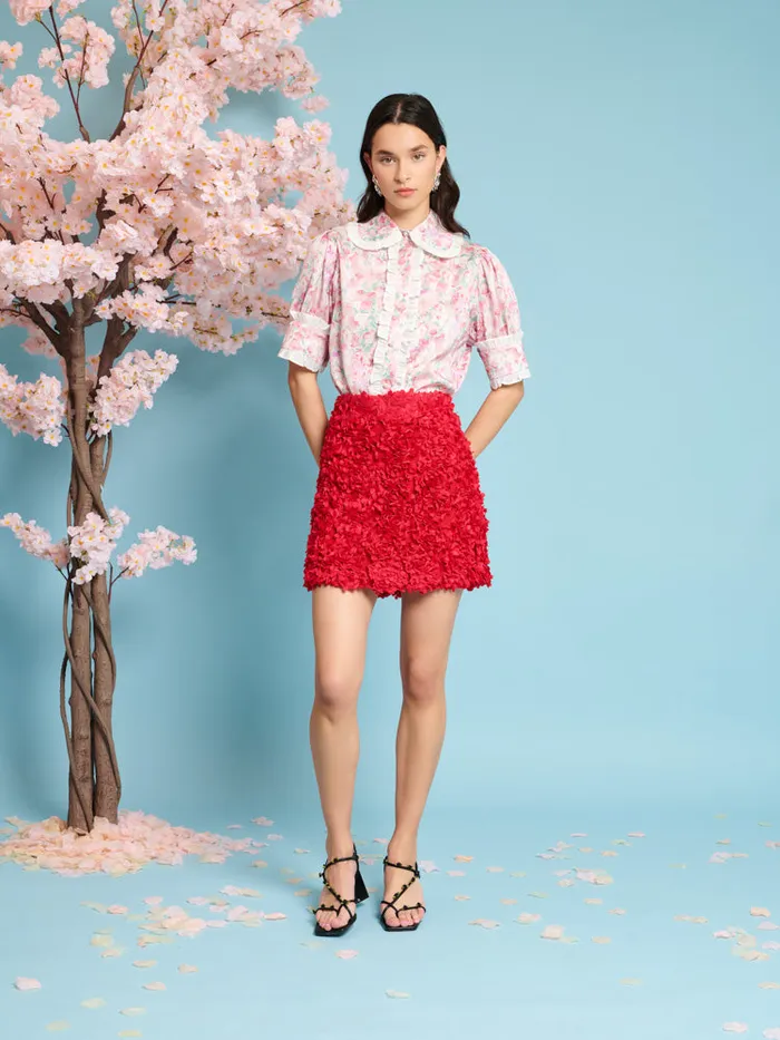 Women Sister Jane Bottoms Rose Plume Mini Skirt Carmine Red