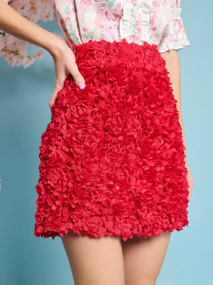 Women Sister Jane Bottoms Rose Plume Mini Skirt Carmine Red