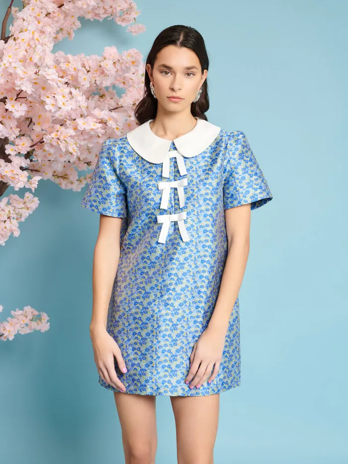 Women Sister Jane Dresses Azure Jacquard Mini Dress Indigo Blue