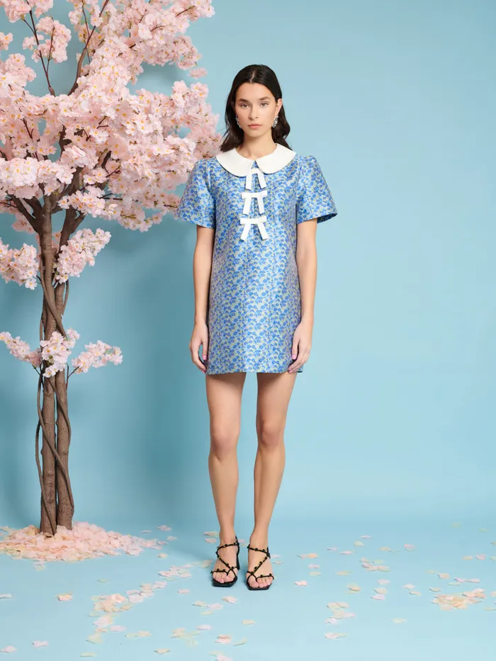 Women Sister Jane Dresses Azure Jacquard Mini Dress Indigo Blue