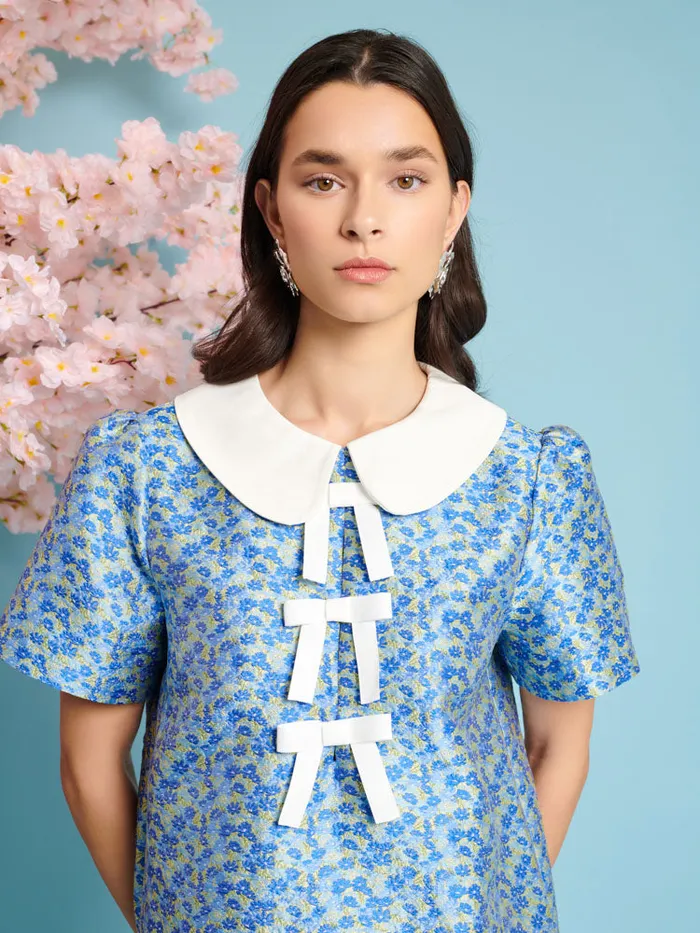 Women Sister Jane Dresses Azure Jacquard Mini Dress Indigo Blue