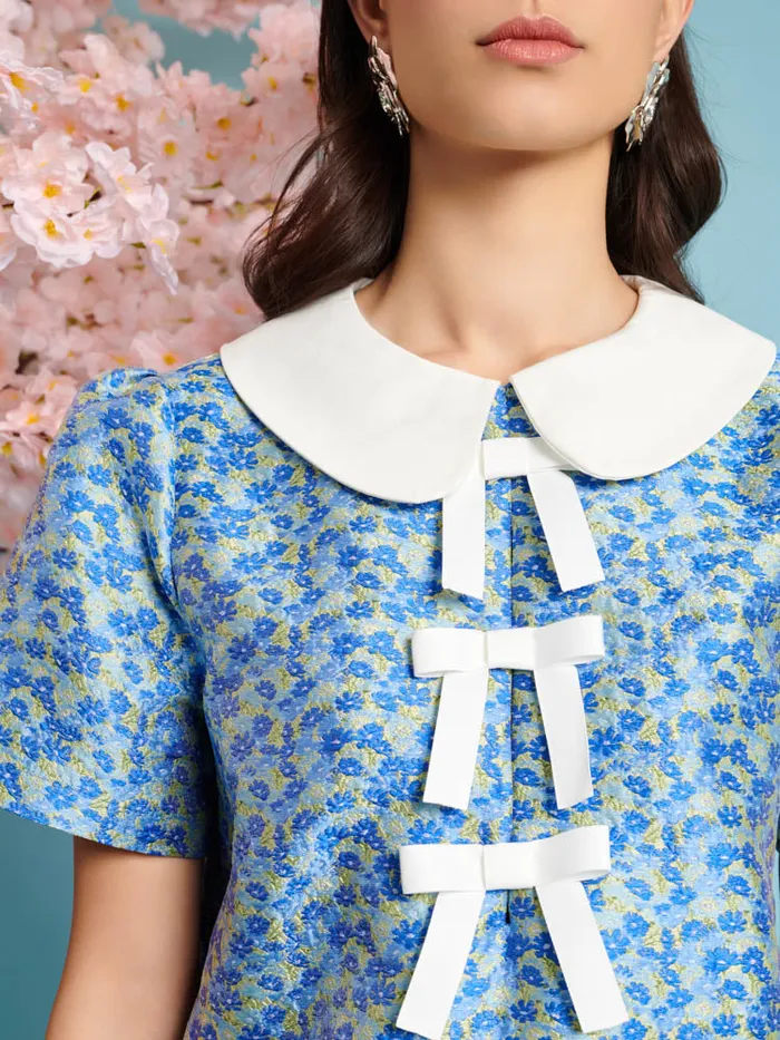 Women Sister Jane Dresses Azure Jacquard Mini Dress Indigo Blue