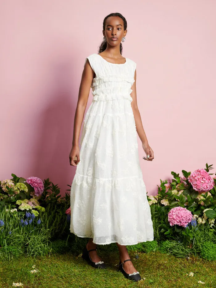 Women Sister Jane Dresses DREAM Bichon Chiffon Midi Dress Pearled Ivory