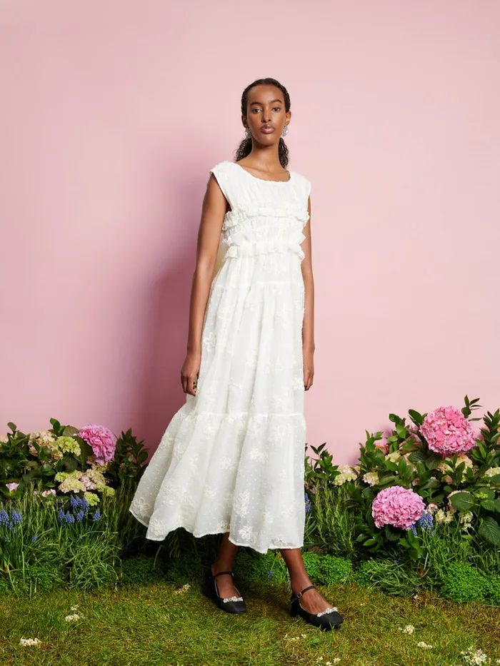 Women Sister Jane Dresses DREAM Bichon Chiffon Midi Dress Pearled Ivory