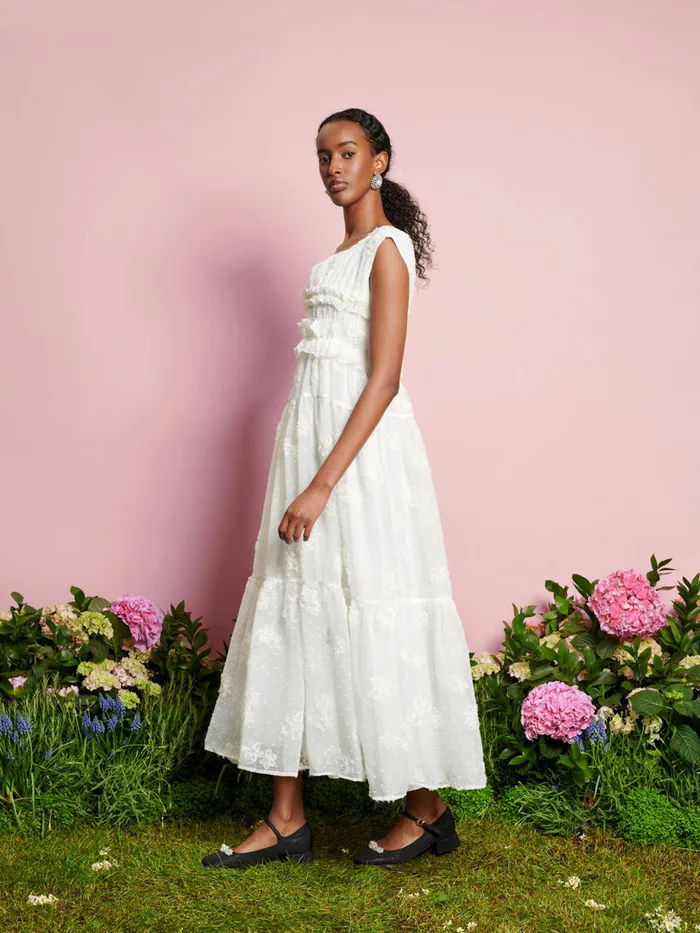 Women Sister Jane Dresses DREAM Bichon Chiffon Midi Dress Pearled Ivory
