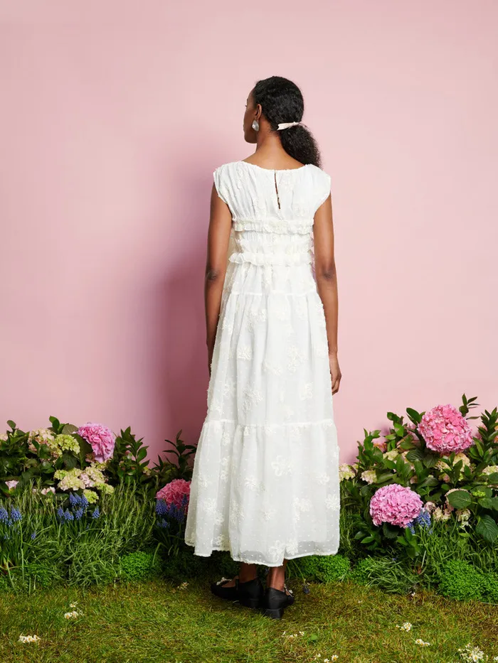 Women Sister Jane Dresses DREAM Bichon Chiffon Midi Dress Pearled Ivory