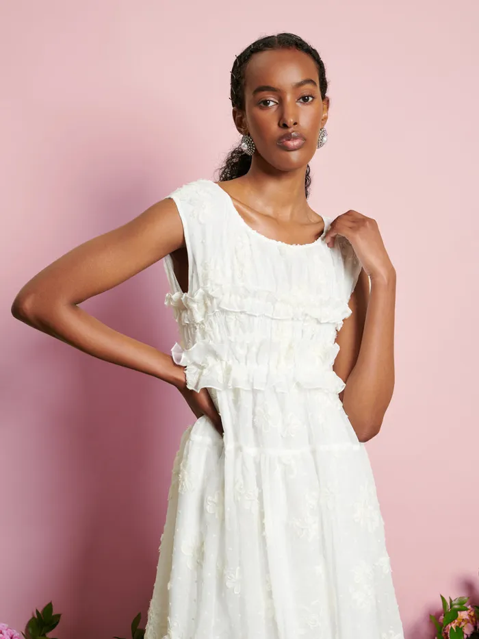 Women Sister Jane Dresses DREAM Bichon Chiffon Midi Dress Pearled Ivory