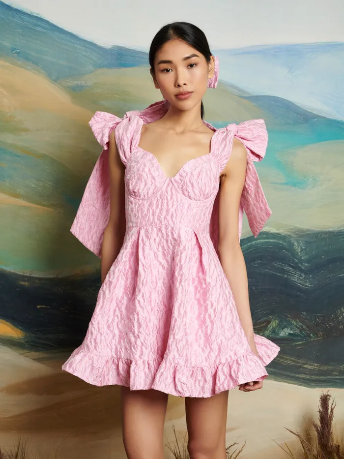 Women Sister Jane Dresses DREAM Reins Jacquard Bow Dress True Pink
