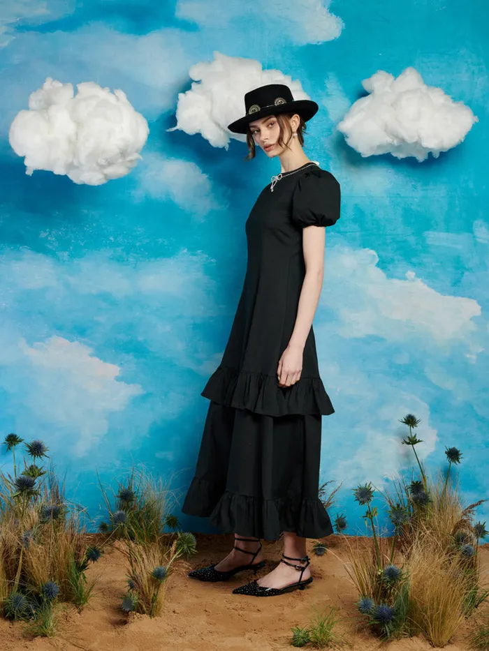 Women Sister Jane Dresses Serenade Ruffle Midi Dress Coal Black
