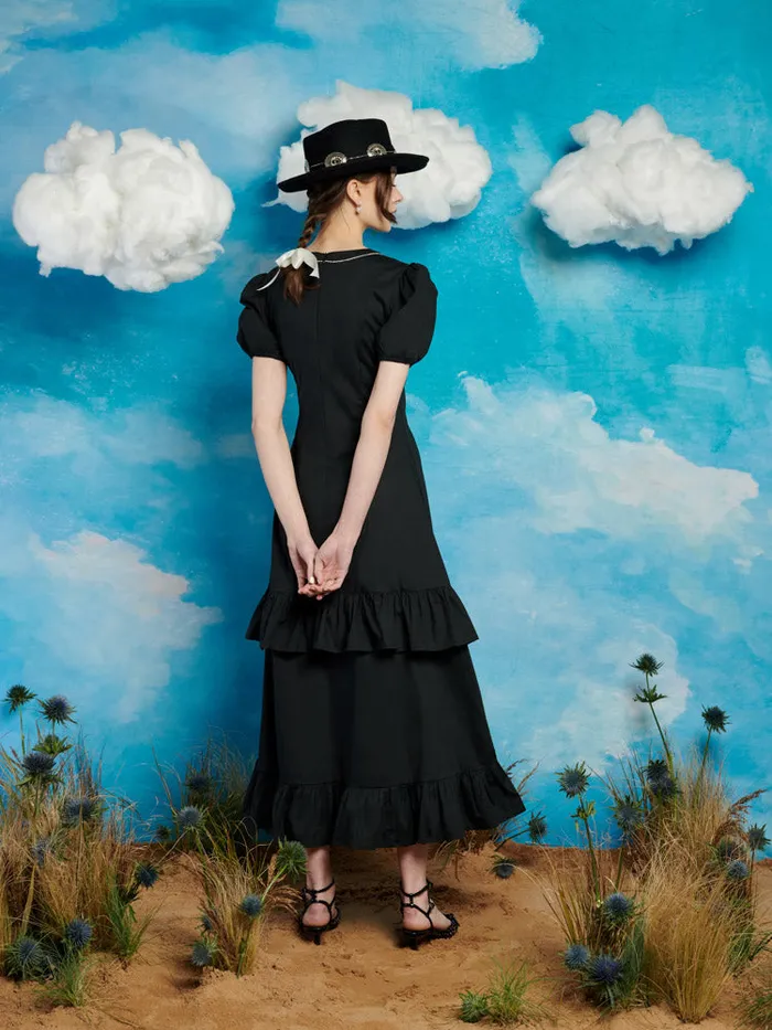 Women Sister Jane Dresses Serenade Ruffle Midi Dress Coal Black