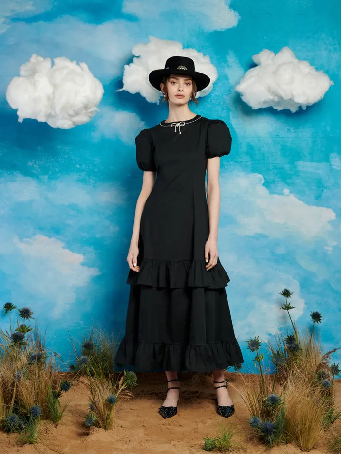 Women Sister Jane Dresses Serenade Ruffle Midi Dress Coal Black