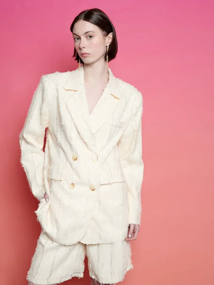 Women Sister Jane Jackets Ghospell Soleil Textured Blazer Cloud Cream
