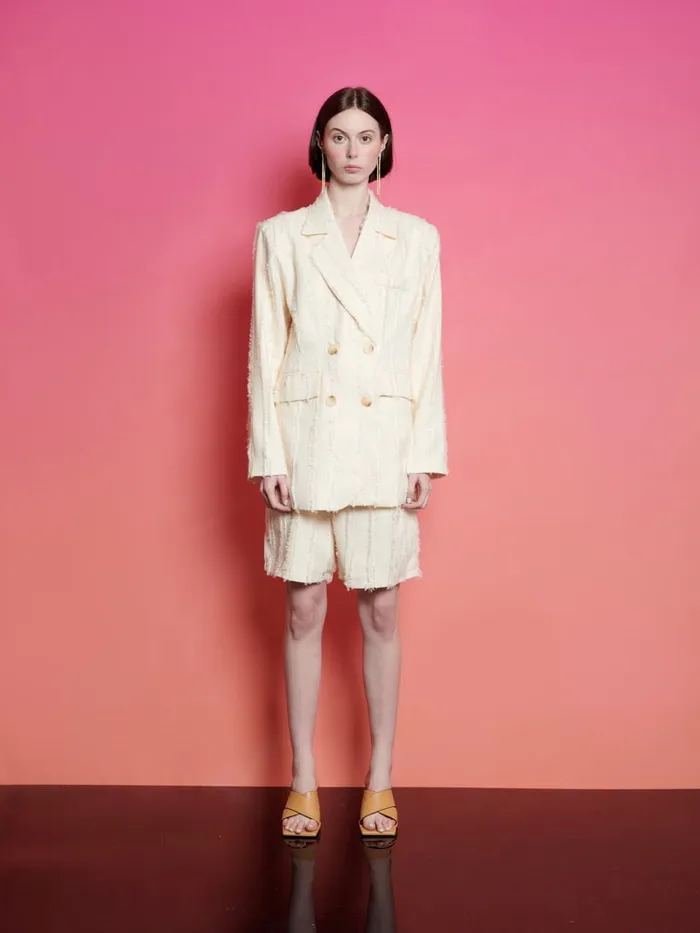 Women Sister Jane Jackets Ghospell Soleil Textured Blazer Cloud Cream