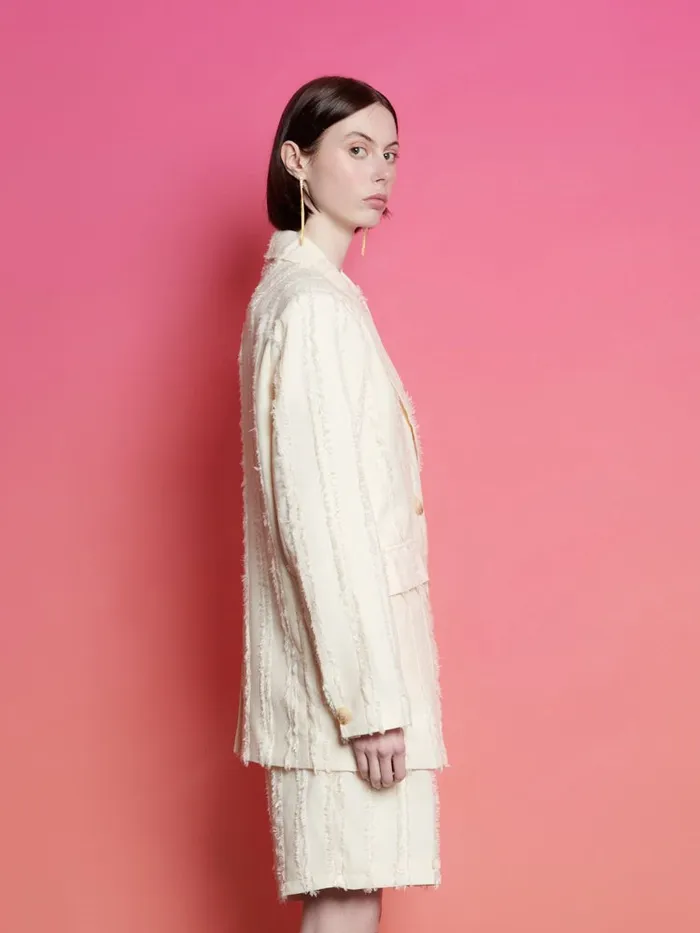 Women Sister Jane Jackets Ghospell Soleil Textured Blazer Cloud Cream