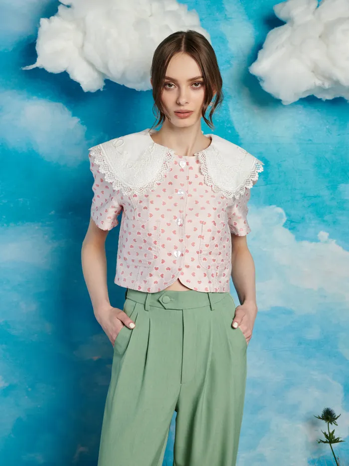 Women Sister Jane Tops Canter Jacquard Bow Top Salmon Pink