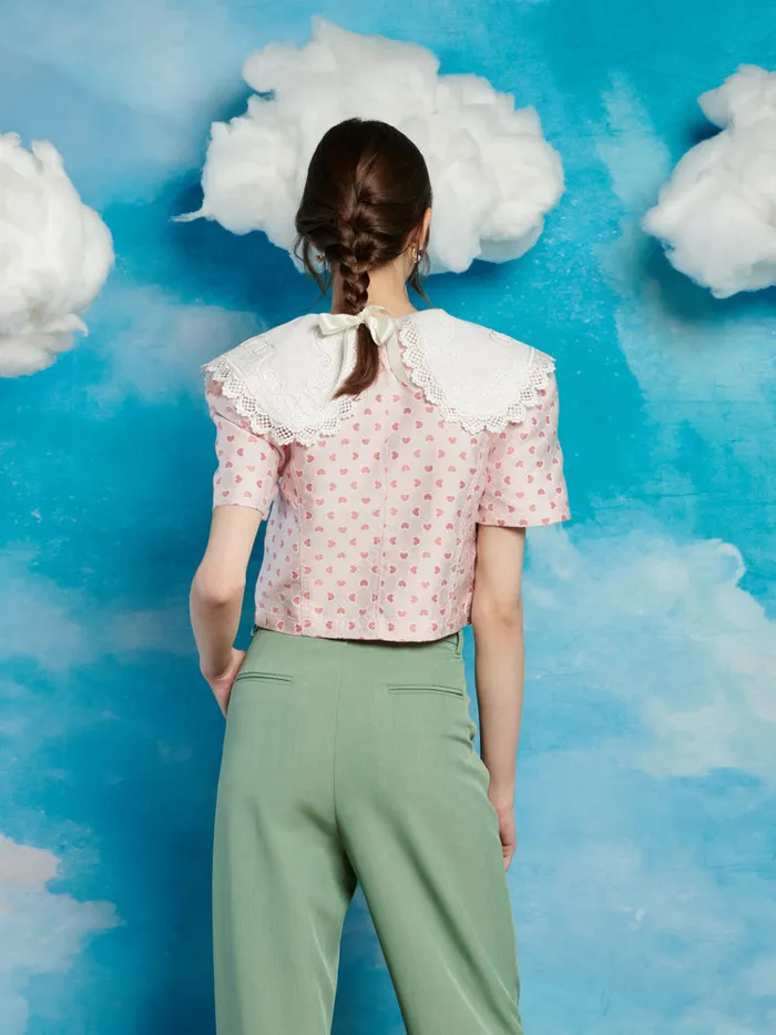 Women Sister Jane Tops Canter Jacquard Bow Top Salmon Pink
