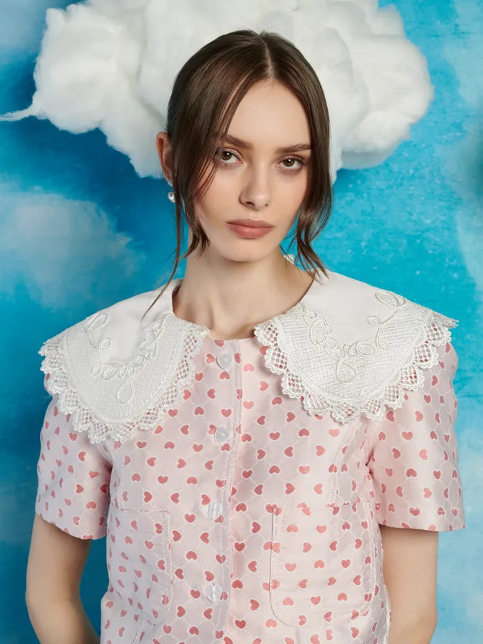 Women Sister Jane Tops Canter Jacquard Bow Top Salmon Pink