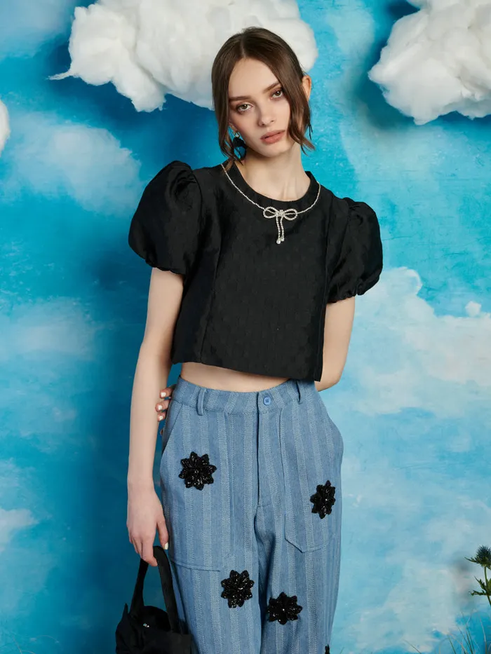 Women Sister Jane Tops Dallas Jewels Cropped Top Coal Black