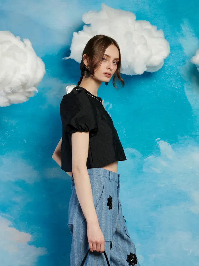 Women Sister Jane Tops Dallas Jewels Cropped Top Coal Black