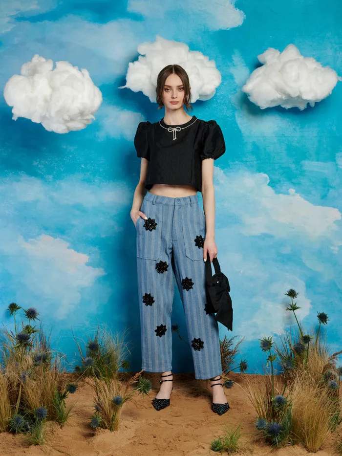 Women Sister Jane Tops Dallas Jewels Cropped Top Coal Black