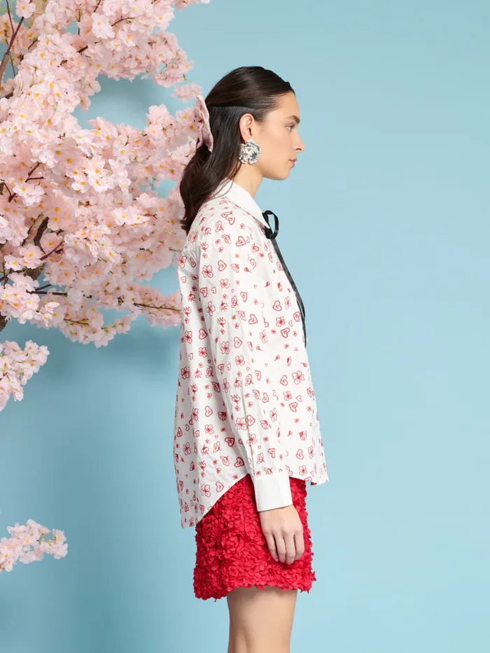 Women Sister Jane Tops Doodle Bloom Shirt Ivory U0026 Red