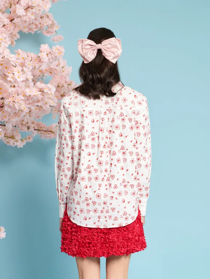 Women Sister Jane Tops Doodle Bloom Shirt Ivory U0026 Red