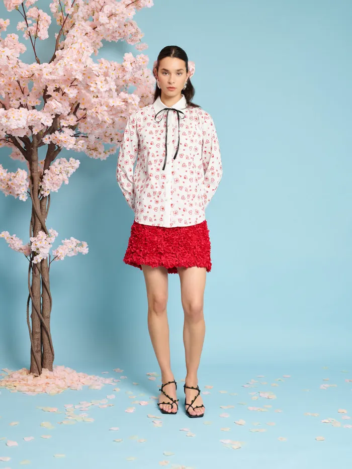 Women Sister Jane Tops Doodle Bloom Shirt Ivory U0026 Red