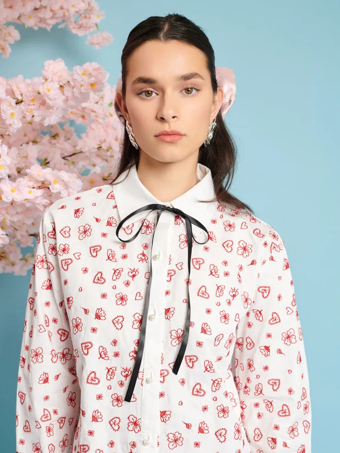 Women Sister Jane Tops Doodle Bloom Shirt Ivory U0026 Red