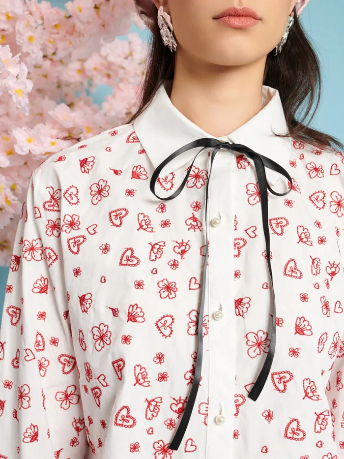 Women Sister Jane Tops Doodle Bloom Shirt Ivory U0026 Red