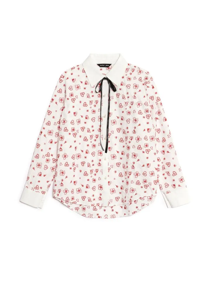 Women Sister Jane Tops Doodle Bloom Shirt Ivory U0026 Red