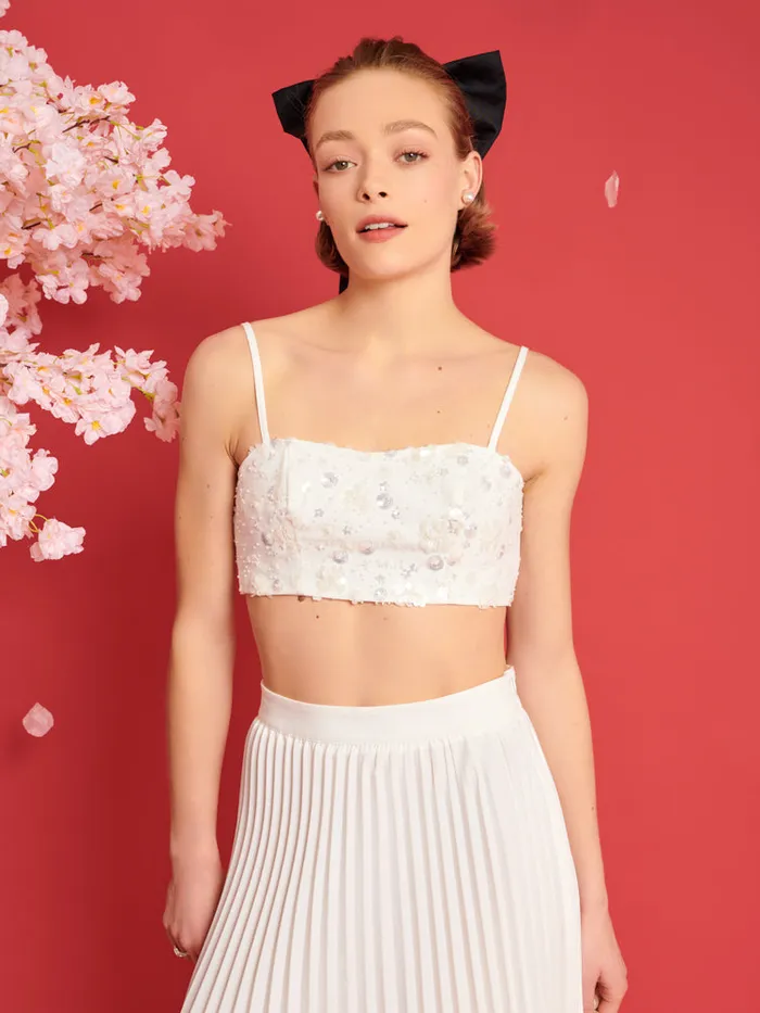 Women Sister Jane Tops DREAM Carolina Embellished Bralette Pearled Ivory