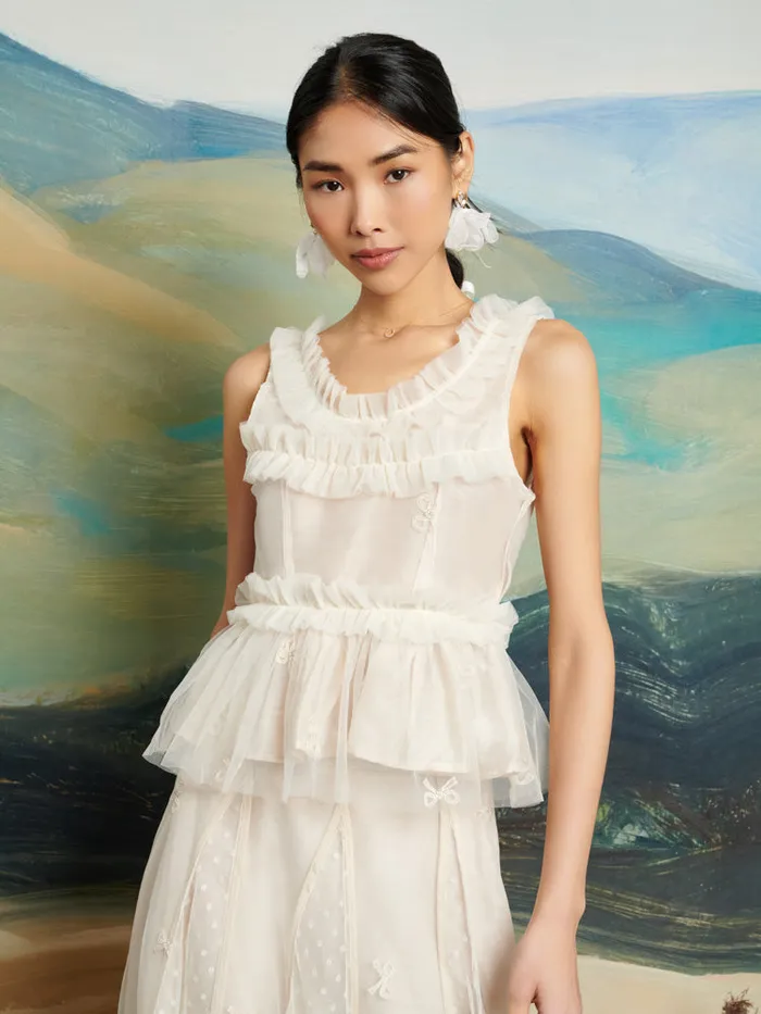 Women Sister Jane Tops DREAM Jolene Tulle Ruffle Top Vintage Cream
